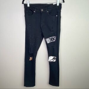 NWT Rue 21 Black‎ Distressed Skinny Jeans With Patches Stars  W28 L30